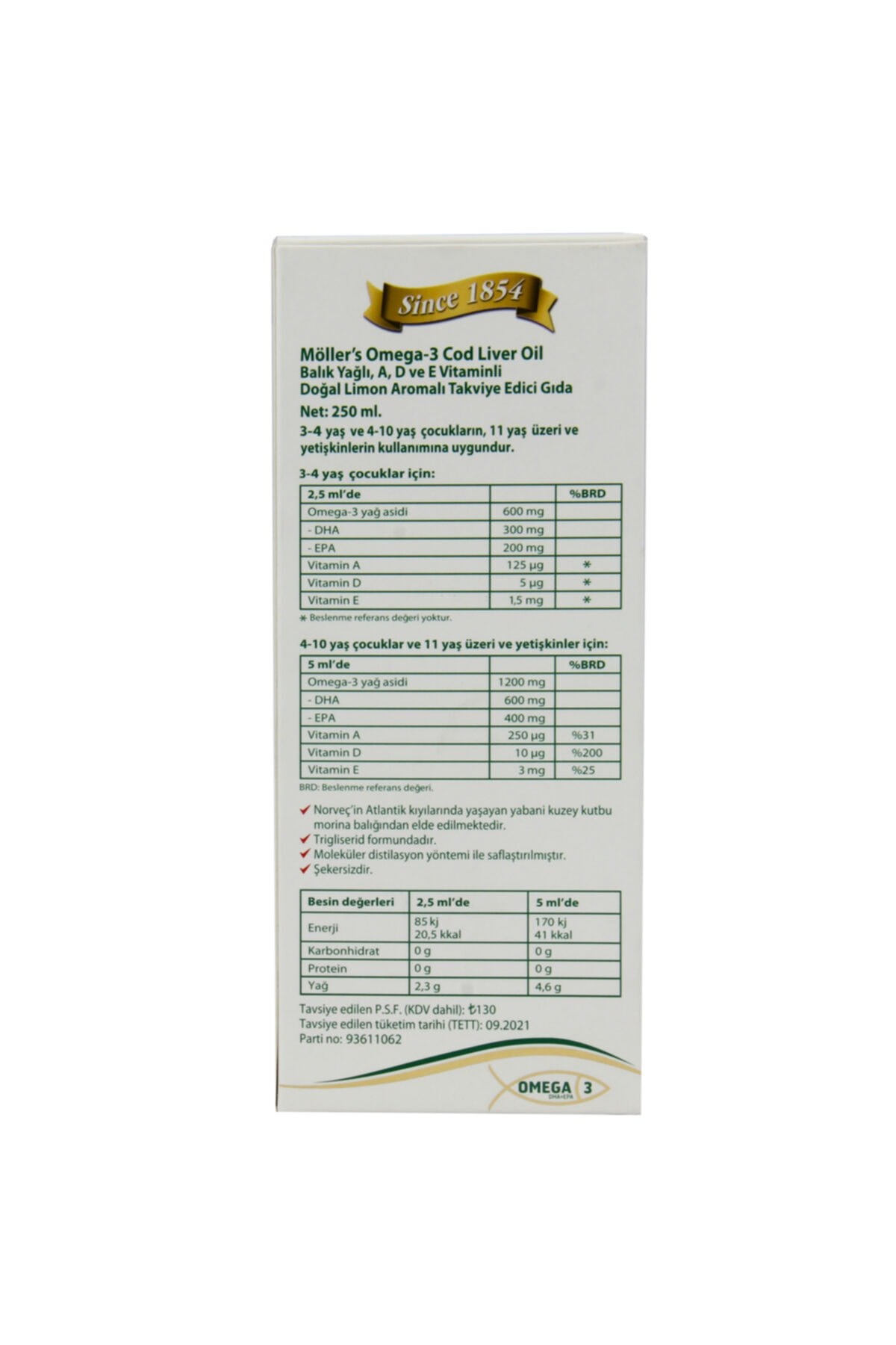 Möller’s Omega 3 Limon Aromalı Balık Yağı Şurubu 250 ml