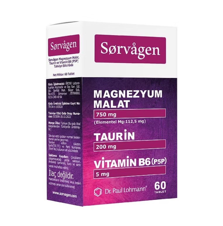 Sorvagen Magnezyum Malat Taurin ve Vitamin B6 P5P 60 Tablet