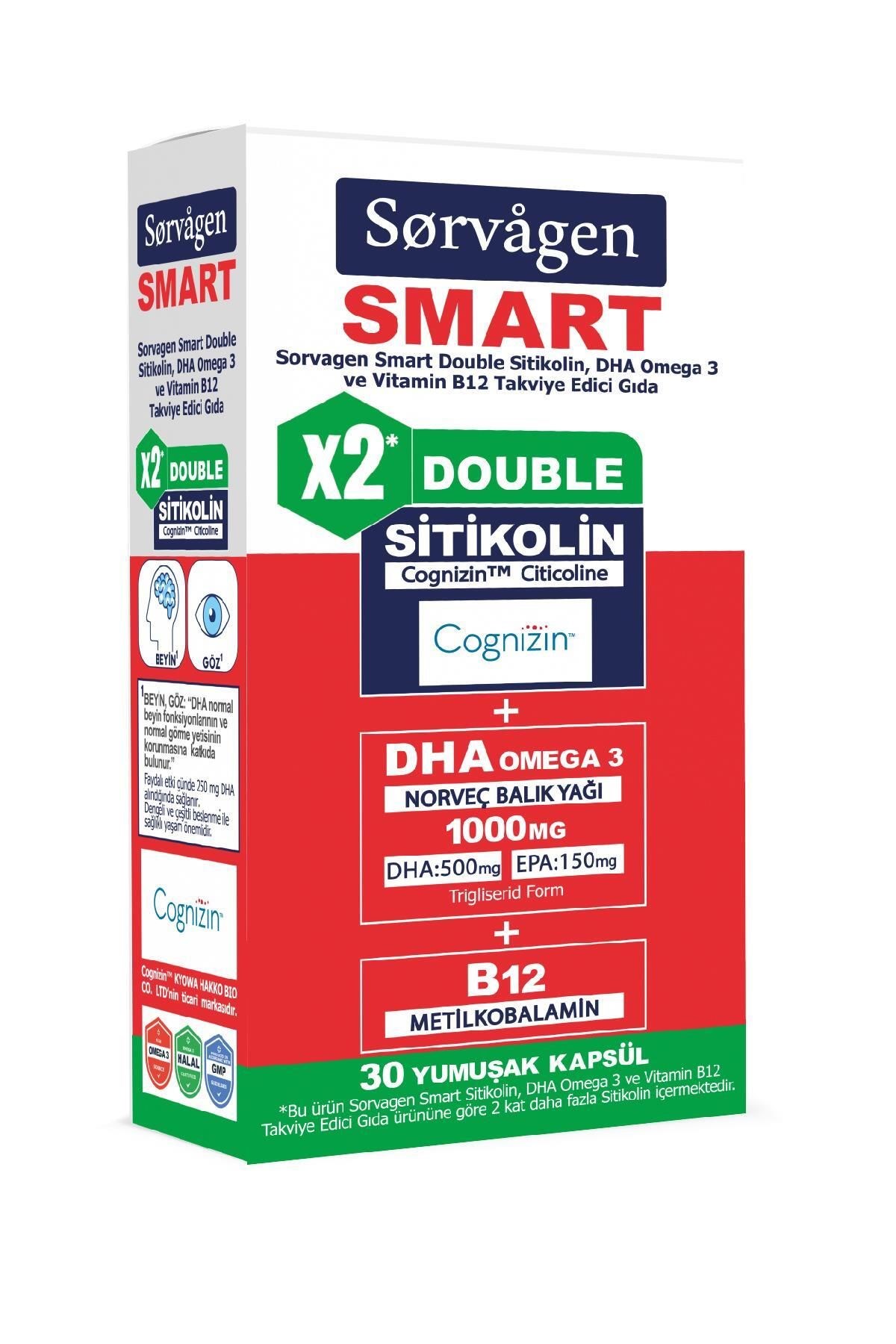 Sorvagen Smart Double Sitikolin Dha Omega 3 ve B12 30 Kapsül
