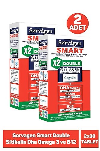 Sorvagen Smart Double Sitikolin Dha Omega 3 ve B12 30 Kapsül
