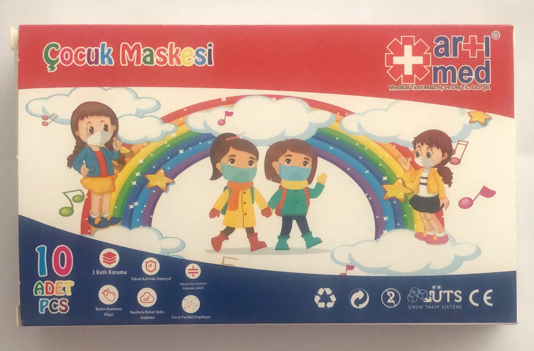 Artımed 3 Katlı Meltblown Çocuk Beyaz Cerrahi Maske Telli 10’lu
