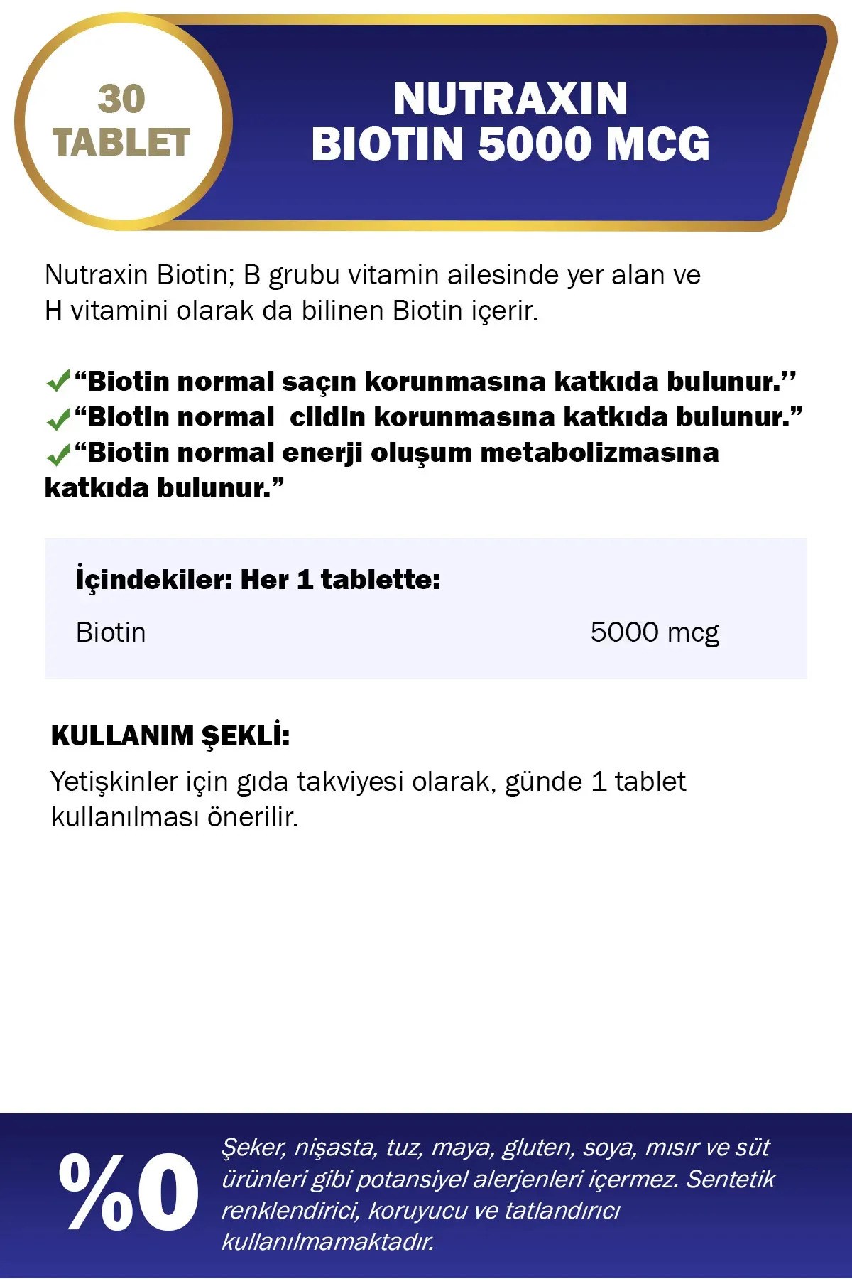 Nutraxin Biotin 5000 mg 30 Tablet