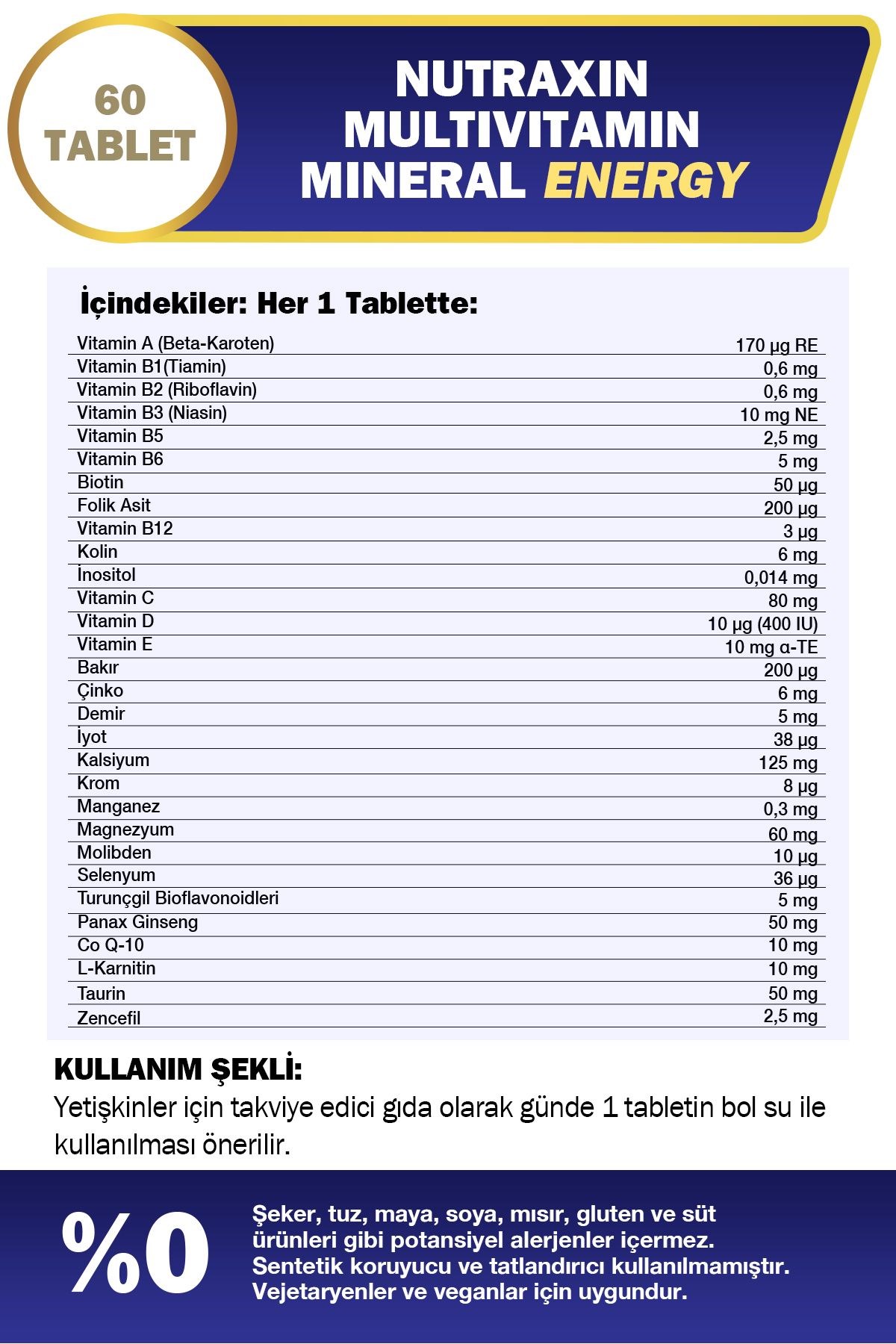 Nutraxin Multivitamin Mineral Energy 60 Tablet