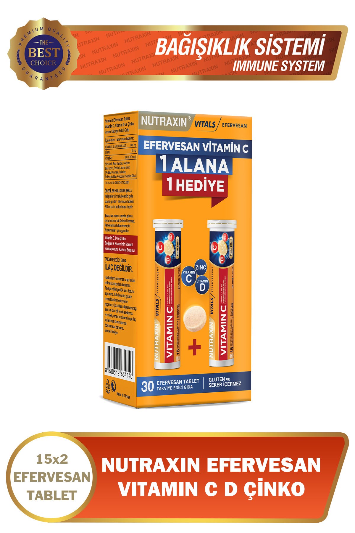 Nutraxin Vitamin C D Zinc 15 Efervesan Tablet - İkili Kofre
