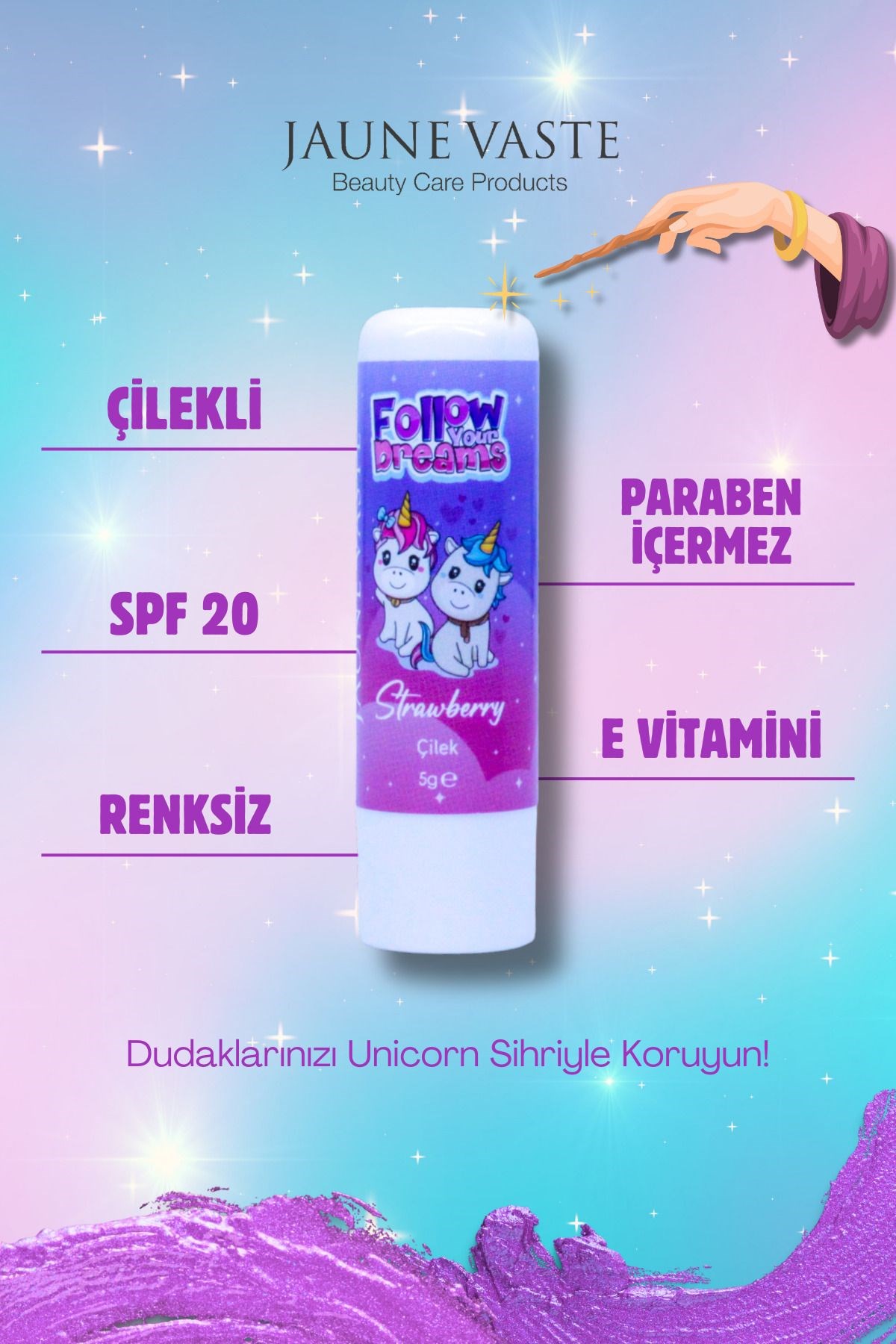 Jaune Vaste Lip Balm Kids Unicorn Dudak Kremi Çilekli 5 gr