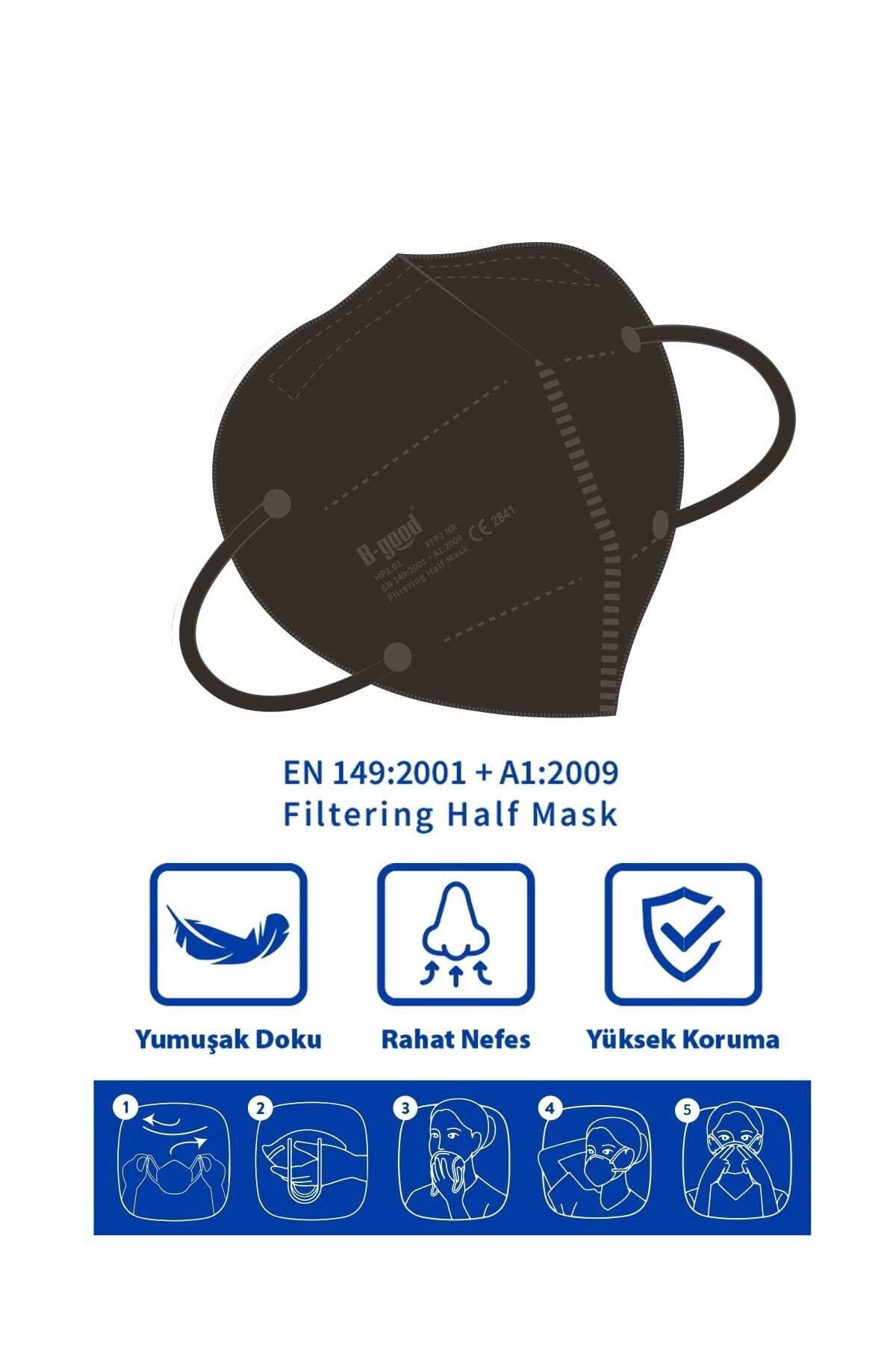 B-Good FFP2 Tekli Paketlenmiş Siyah Koruyucu Maske 10’lu