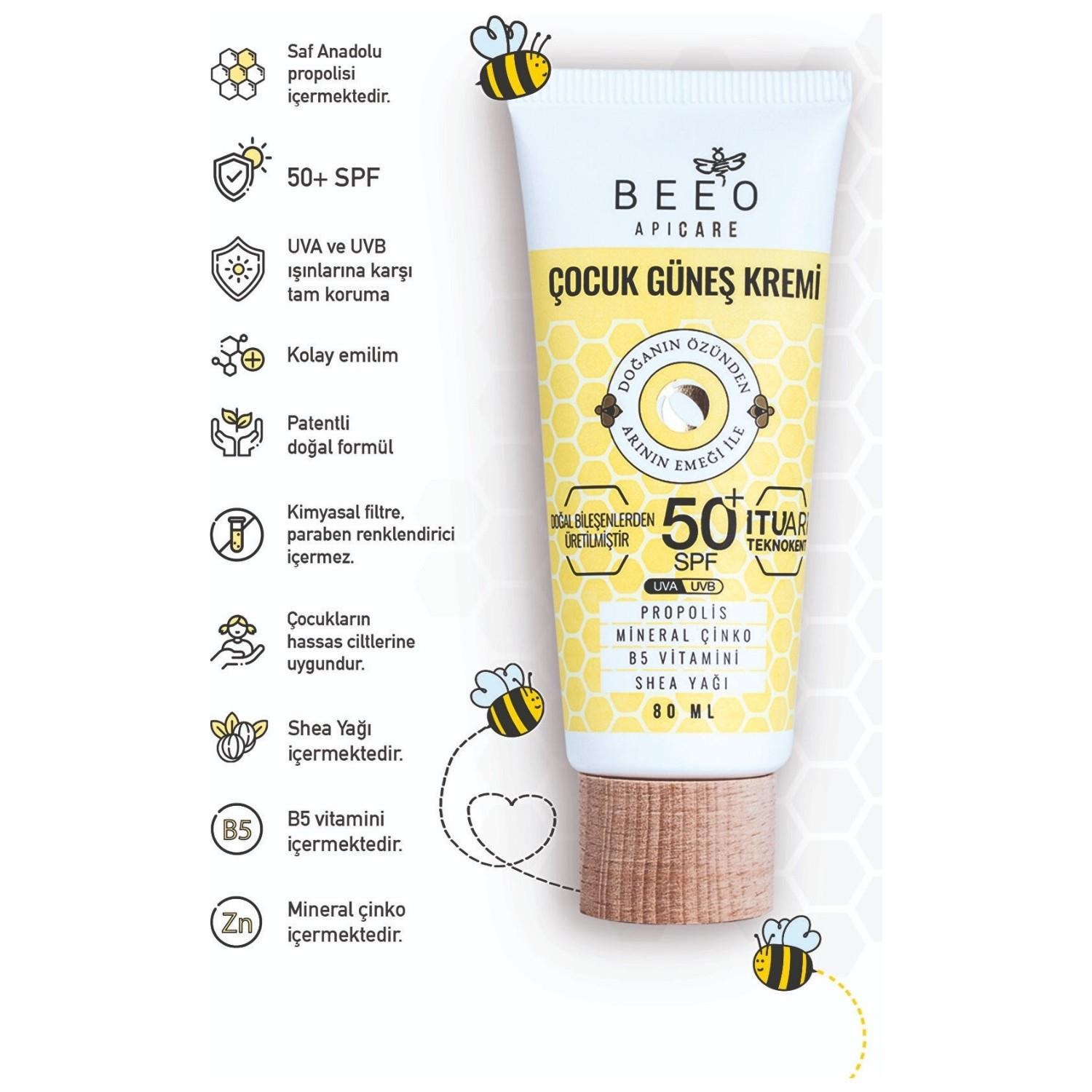 BEE’O Beeo Apicare Propolisli SPF50 Çocuk Güneş Kremi 80