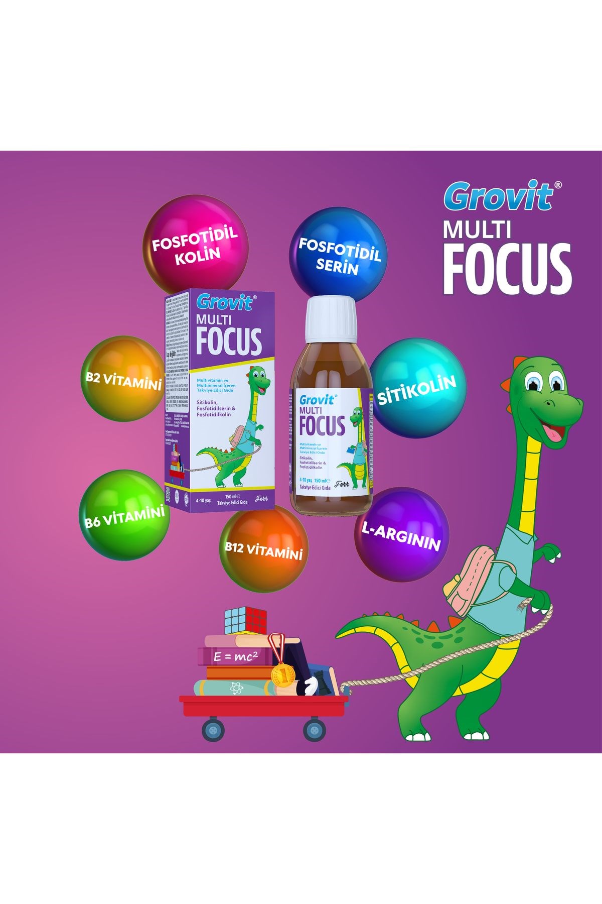Grovit Multifocus Sitikolin, Fosfotidilserin, Fosfotidilkolin Içeren Sıvı Takviye Edici Gıda 150 Ml