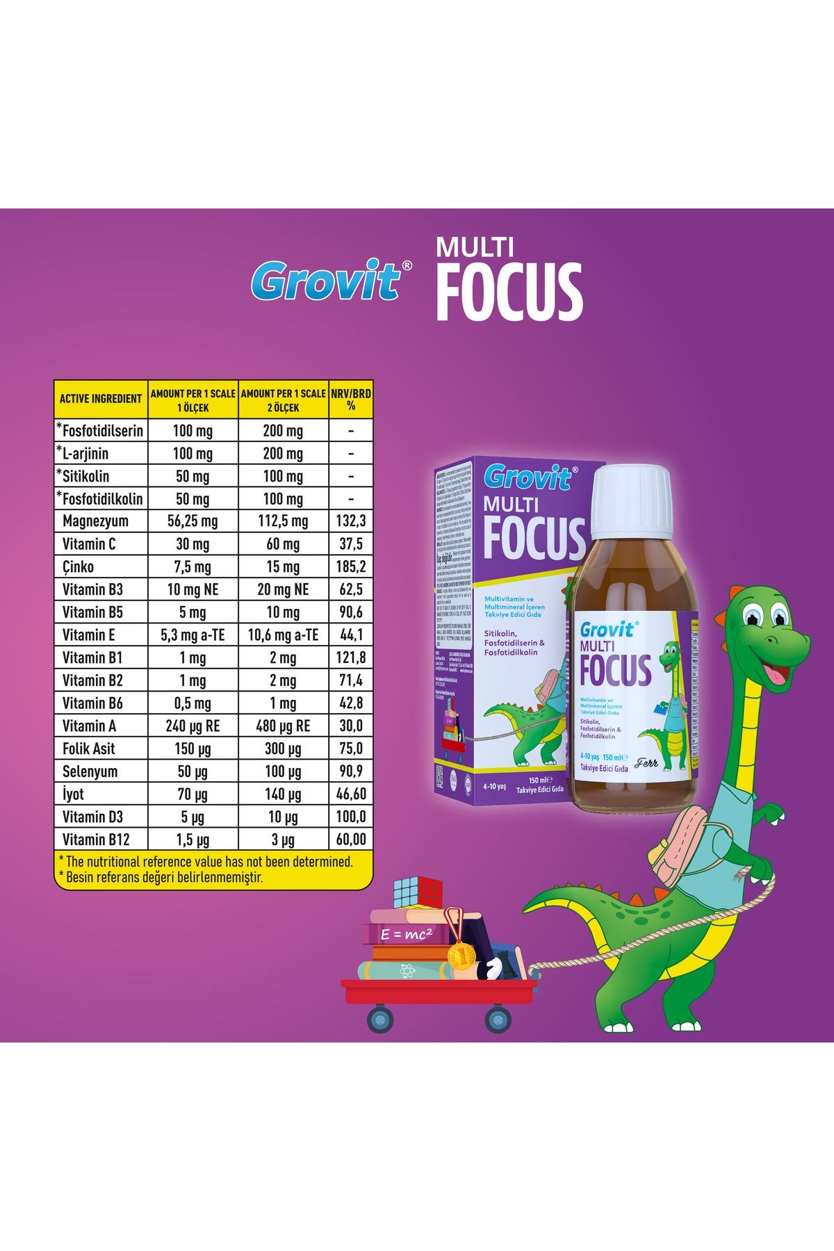 Grovit Multifocus Sitikolin, Fosfotidilserin, Fosfotidilkolin Içeren Sıvı Takviye Edici Gıda 150 Ml