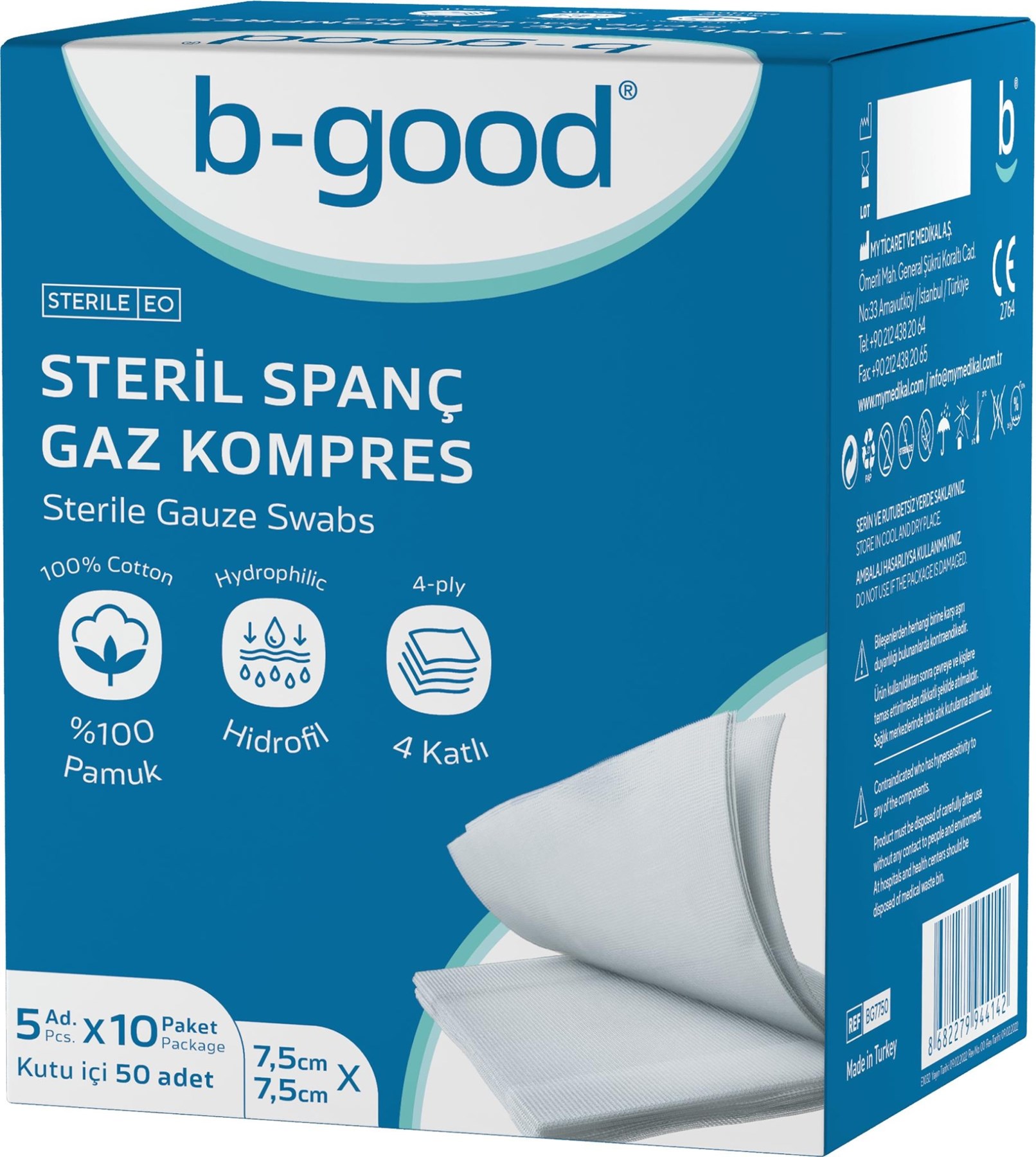 B-Good Gaz Kompress 7,5 x 7,5 cm 50’li