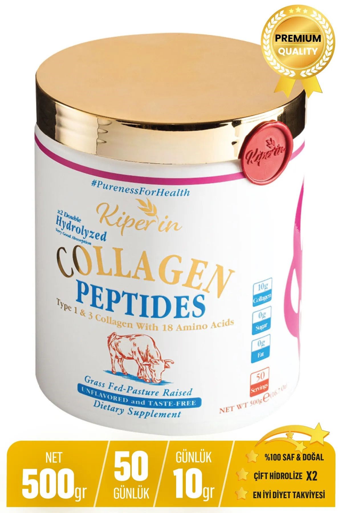 Kiperin Collagen Toz Kolajen Peptitleri İçeren Diyet Takviyesi 500 gr