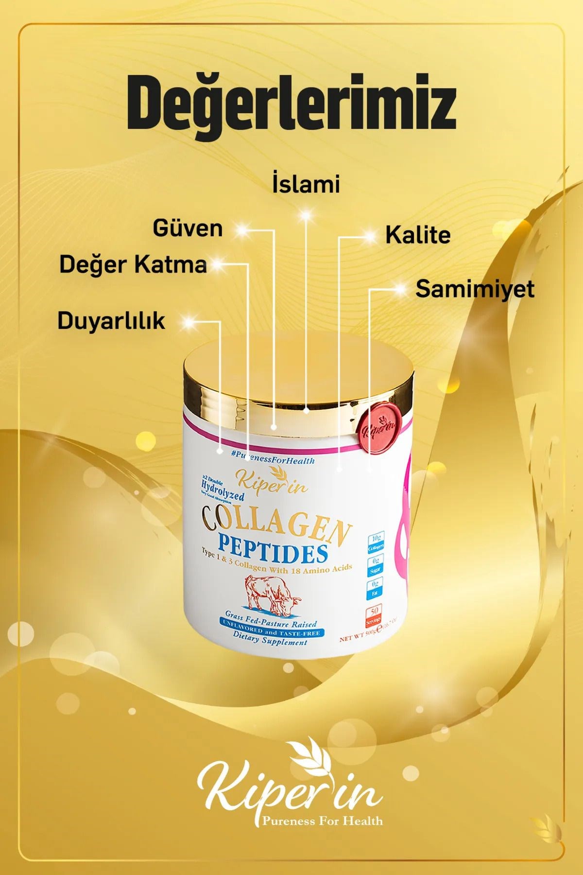 Kiperin Collagen Toz Kolajen Peptitleri İçeren Diyet Takviyesi 500 gr