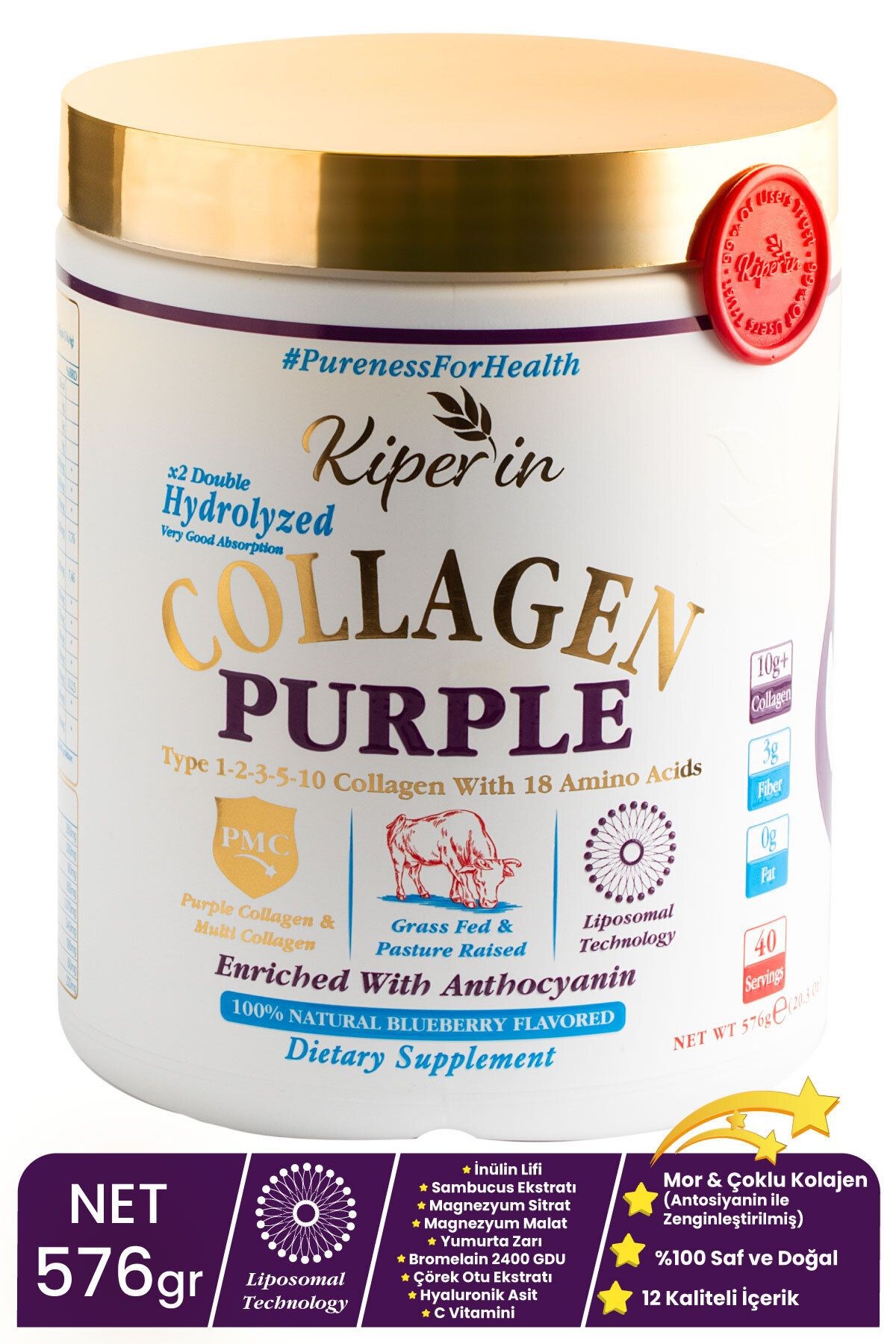 Kiperin Purple Collagen Toz 40 Günlük 575 gr