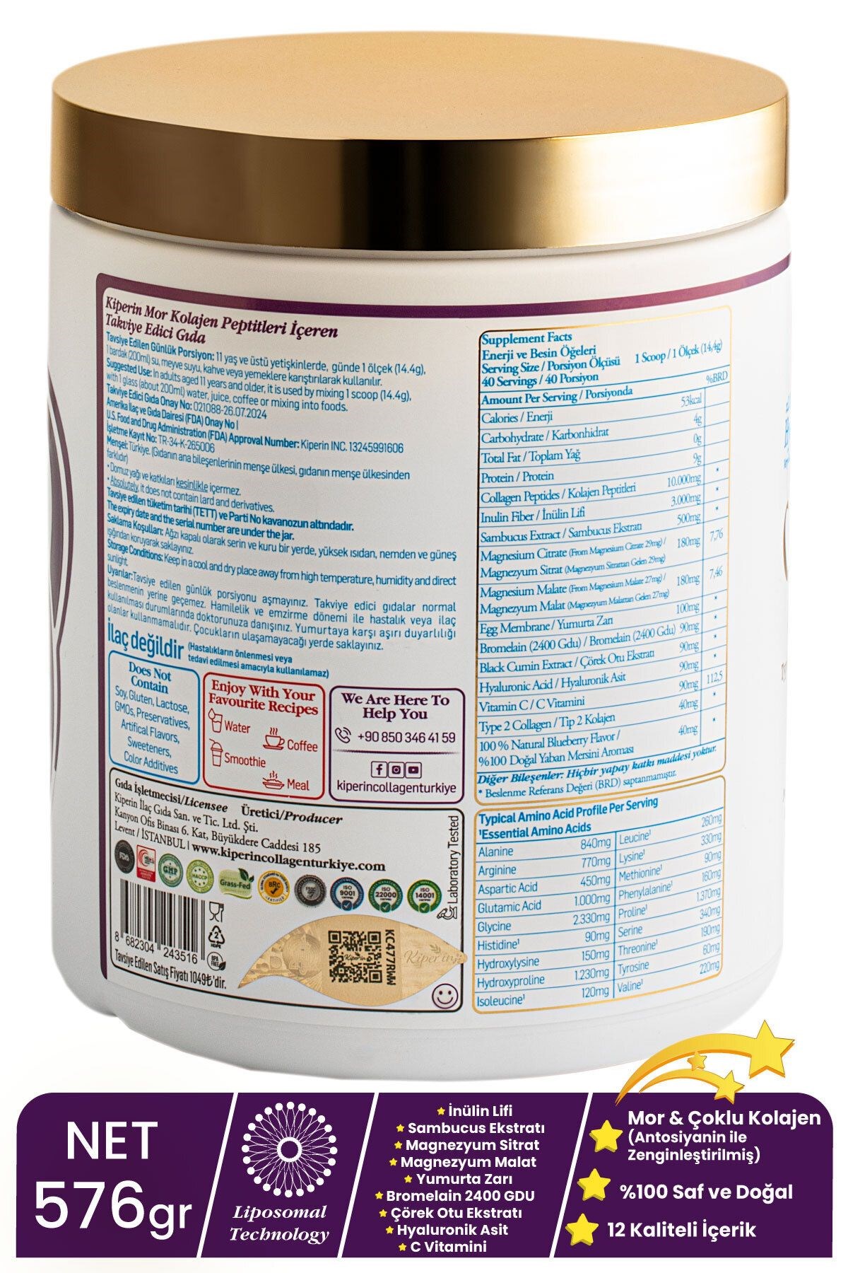 Kiperin Purple Collagen Toz 40 Günlük 575 gr