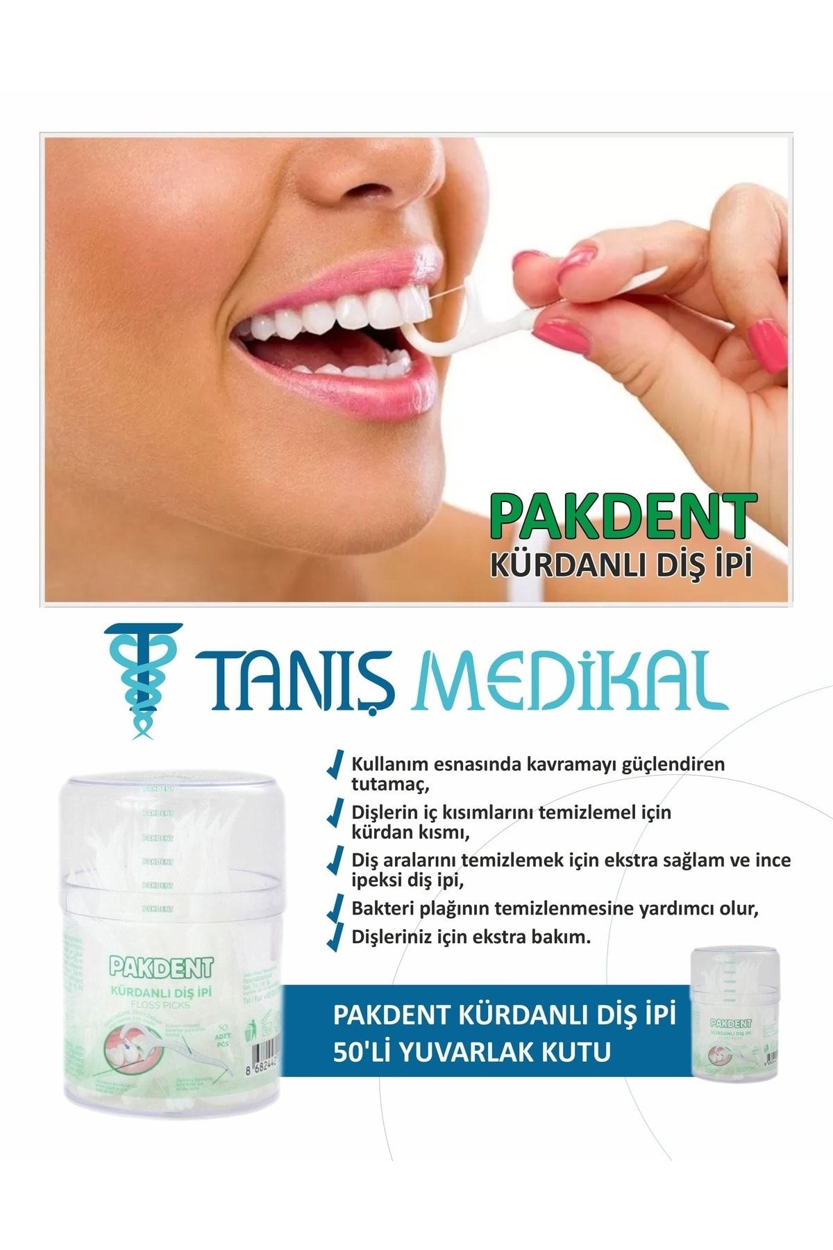 Pakdent Kürdanlı Diş İpi Silindir Kutu 50’li