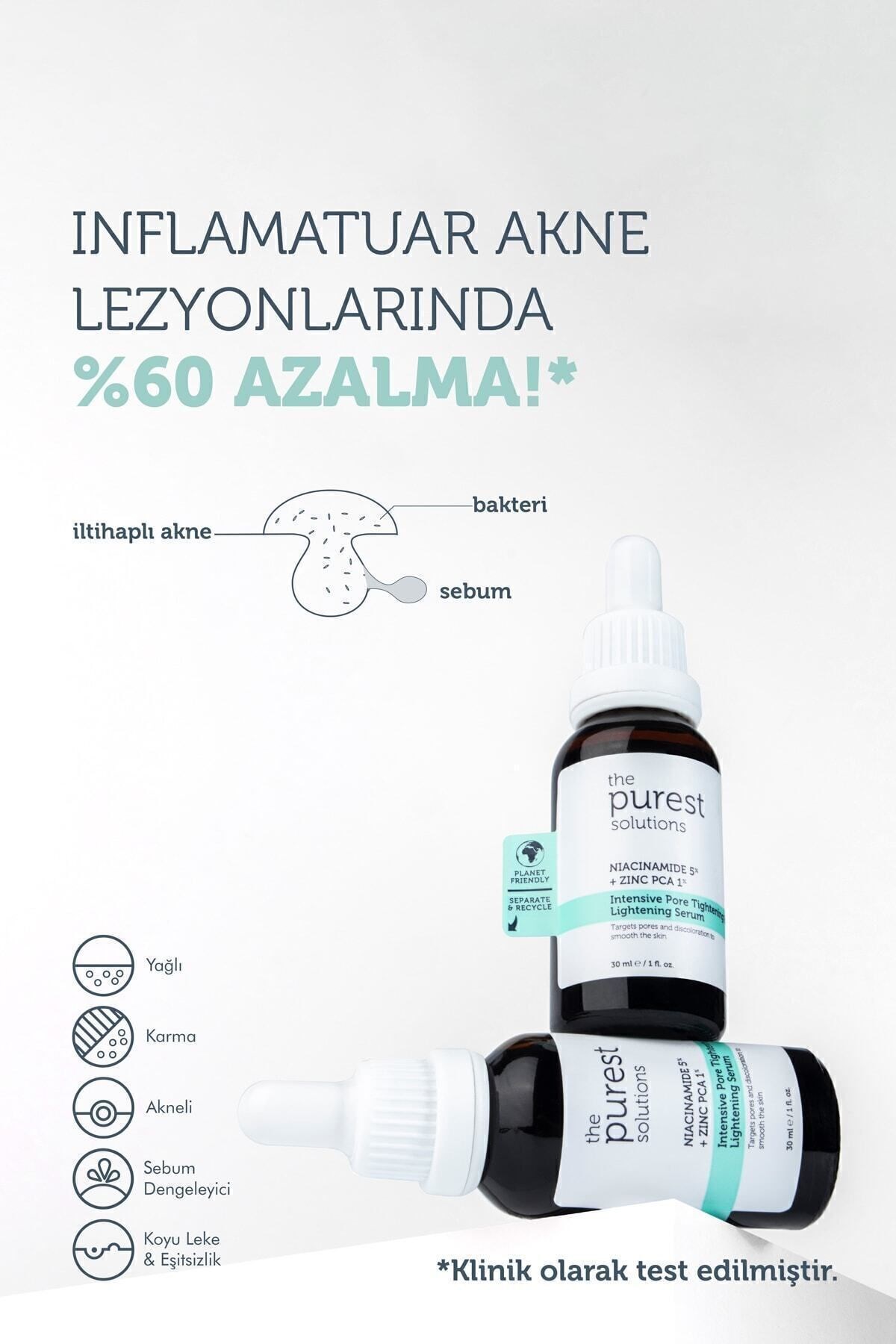 The Purest Solutions Gözenek Siyah Nokta ve Akne Giderici Bakım Serumu 30 ml (Niacinamide 5% + Zinc