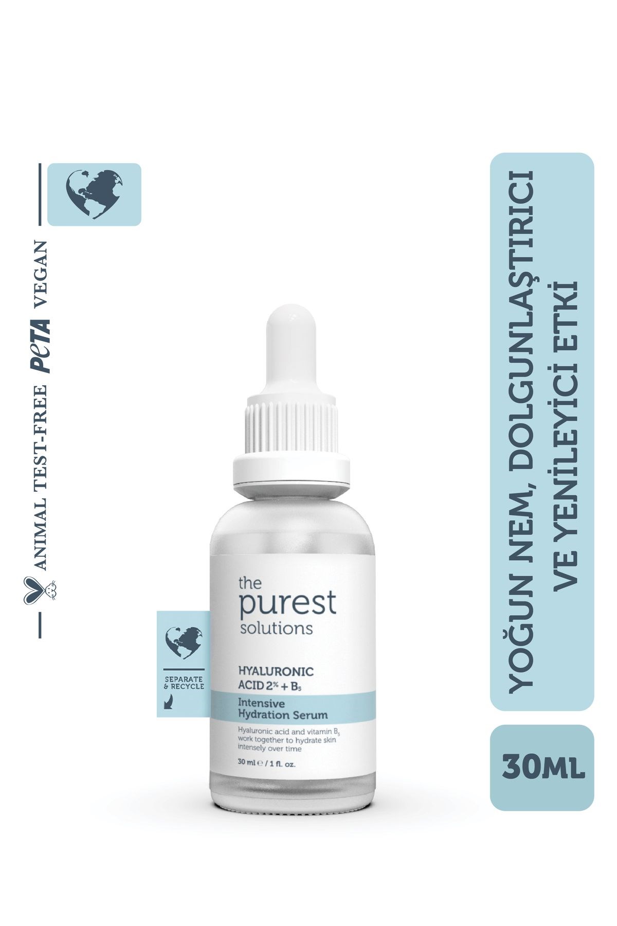 The Purest Solutions Tüm Cilt Tipleri İçin Yoğun Nemlendirici Bakım Serumu 30 ml (Hyaluronic Acid %2