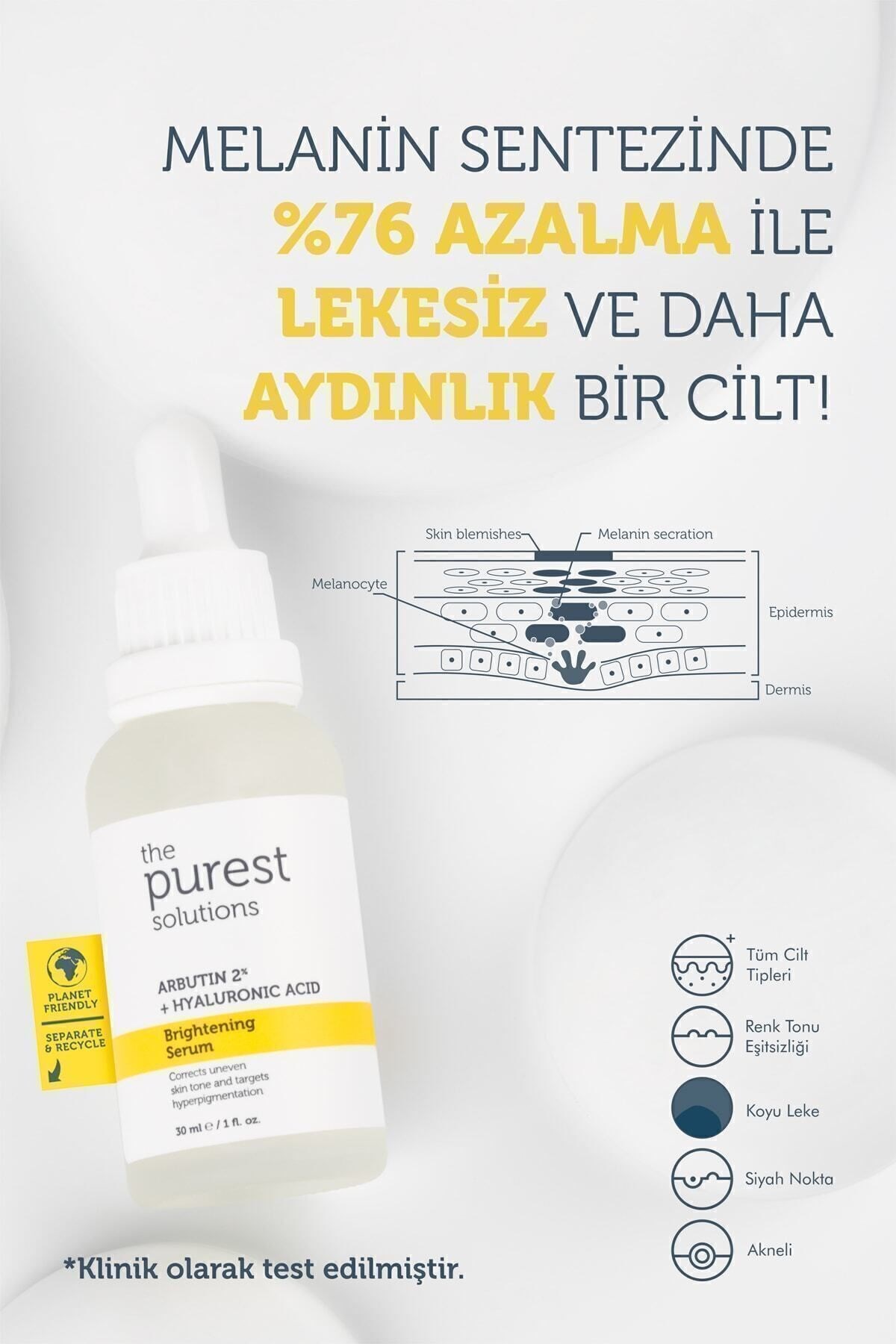 The Purest Solutions Arbutin Leke Giderici ve Cilt Tonu Eşitleyici Cilt Bakım Serumu 30 ml (Arbutin