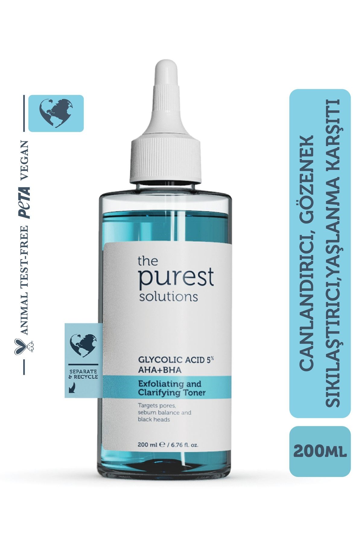 The Purest Solutions Gözenek Sıkılaştırıcı ve Arındırıcı Tonik 200 ml (Glycolic Acid 5% AHA + BHA)