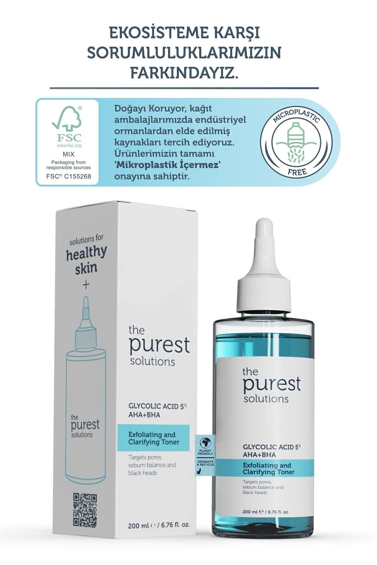 The Purest Solutions Gözenek Sıkılaştırıcı ve Arındırıcı Tonik 200 ml (Glycolic Acid 5% AHA + BHA)
