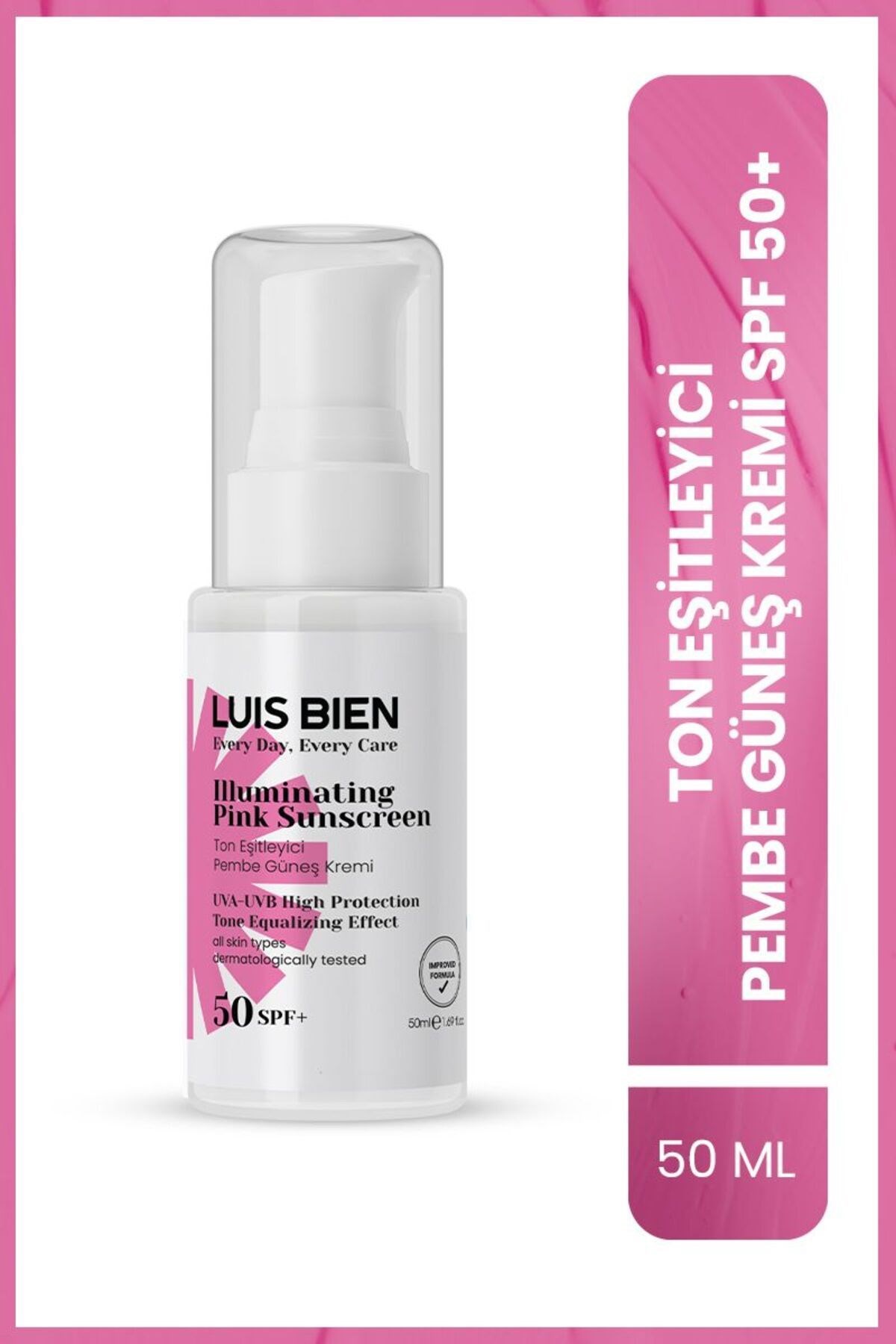 Luis Bien Ton Eşitleyici Pembe Güneş Kremi SPF50 50 ml