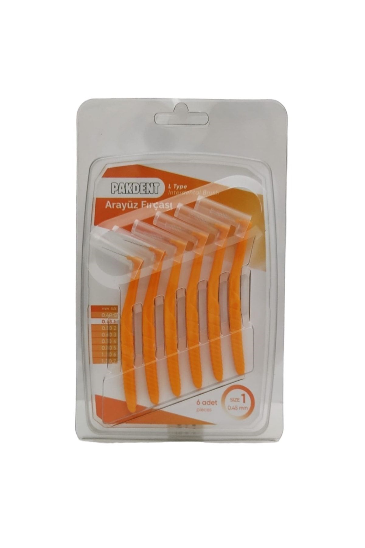 Pakdent Arayüz Fırçası L Tipi 0,45 mm 6’lı - Turuncu