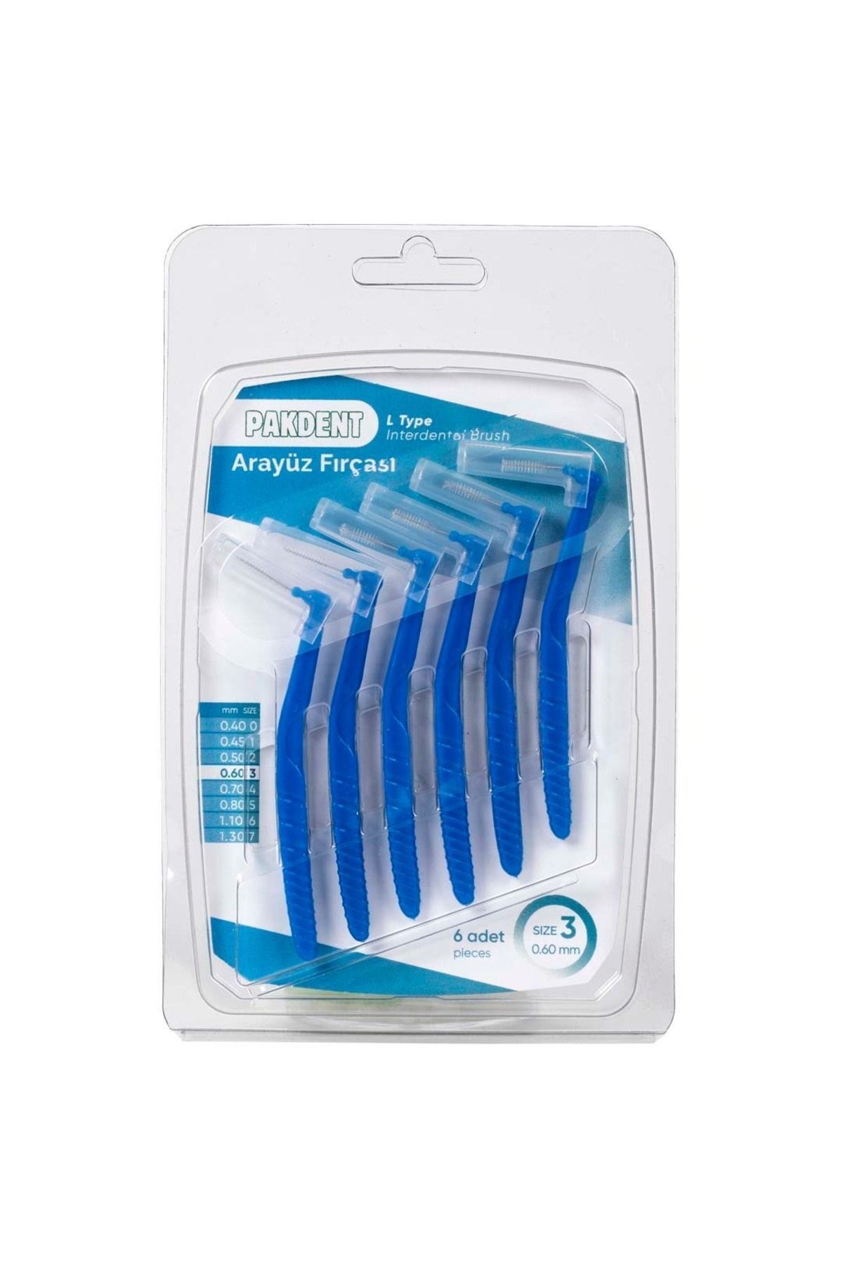 Pakdent Arayüz Fırçası L Tipi 0,60 mm 6’lı - Mavi