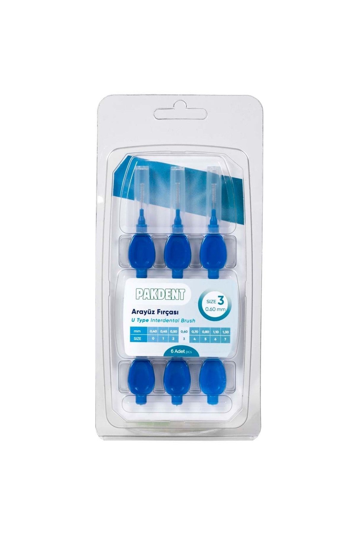 Pakdent Arayüz Fırçası 0,60 mm 6’lı - Mavi