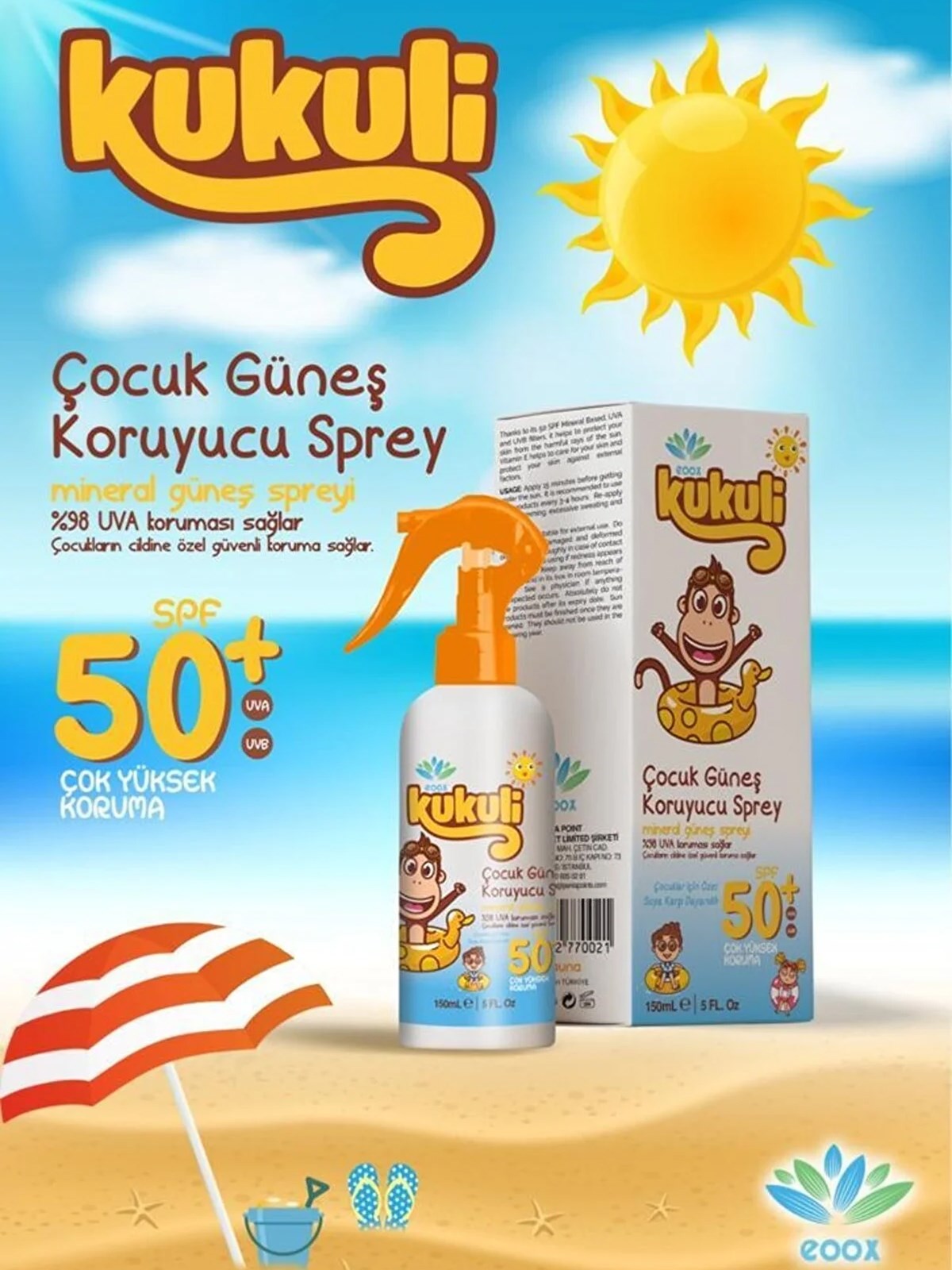 Eoox Kukuli Çocuk Güneş Koruyucu Sprey SPF50+ 150 ml