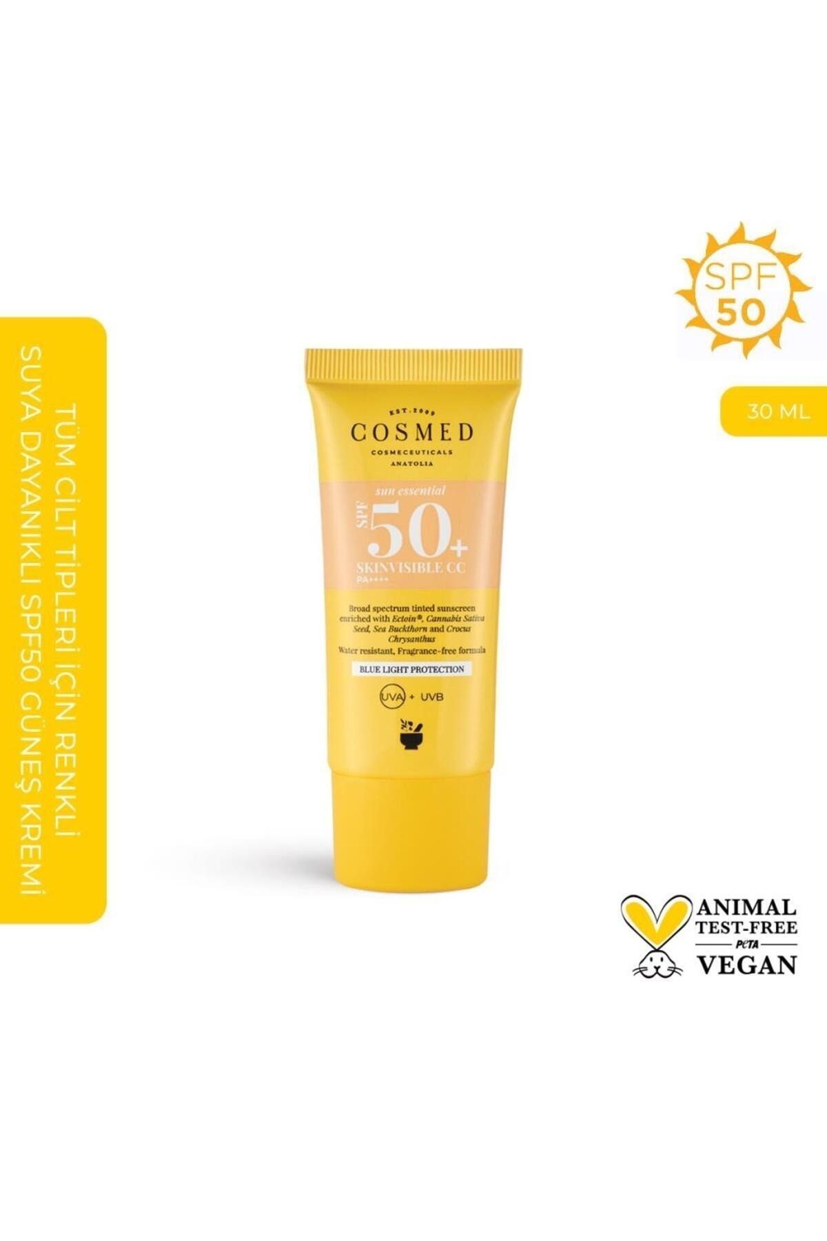 Cosmed Sun Essential Skinvisible CC SPF50 Tüm Cilt Tipleri İçin Renkli CC Yüz Güneş Kremi Yeni Nesil