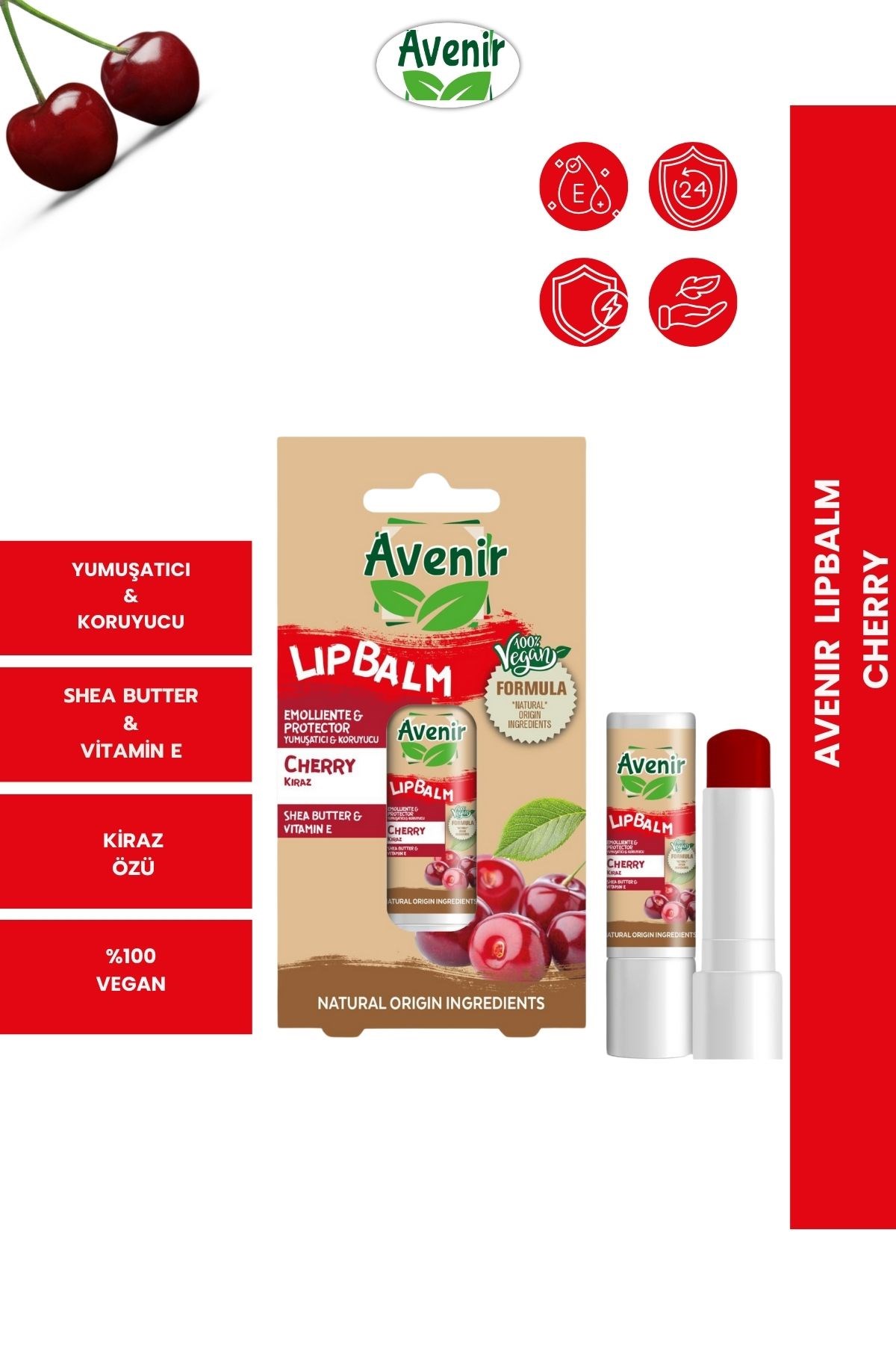 Avenir Stick Lip Balm Vegan Cherry