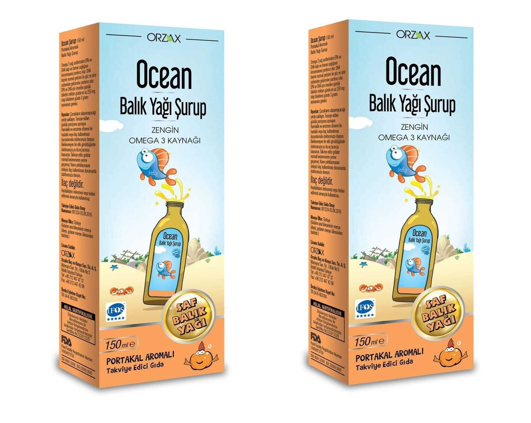 Ocean Omega 3 Portakallı Balık Yağı Şurubu 150 m
