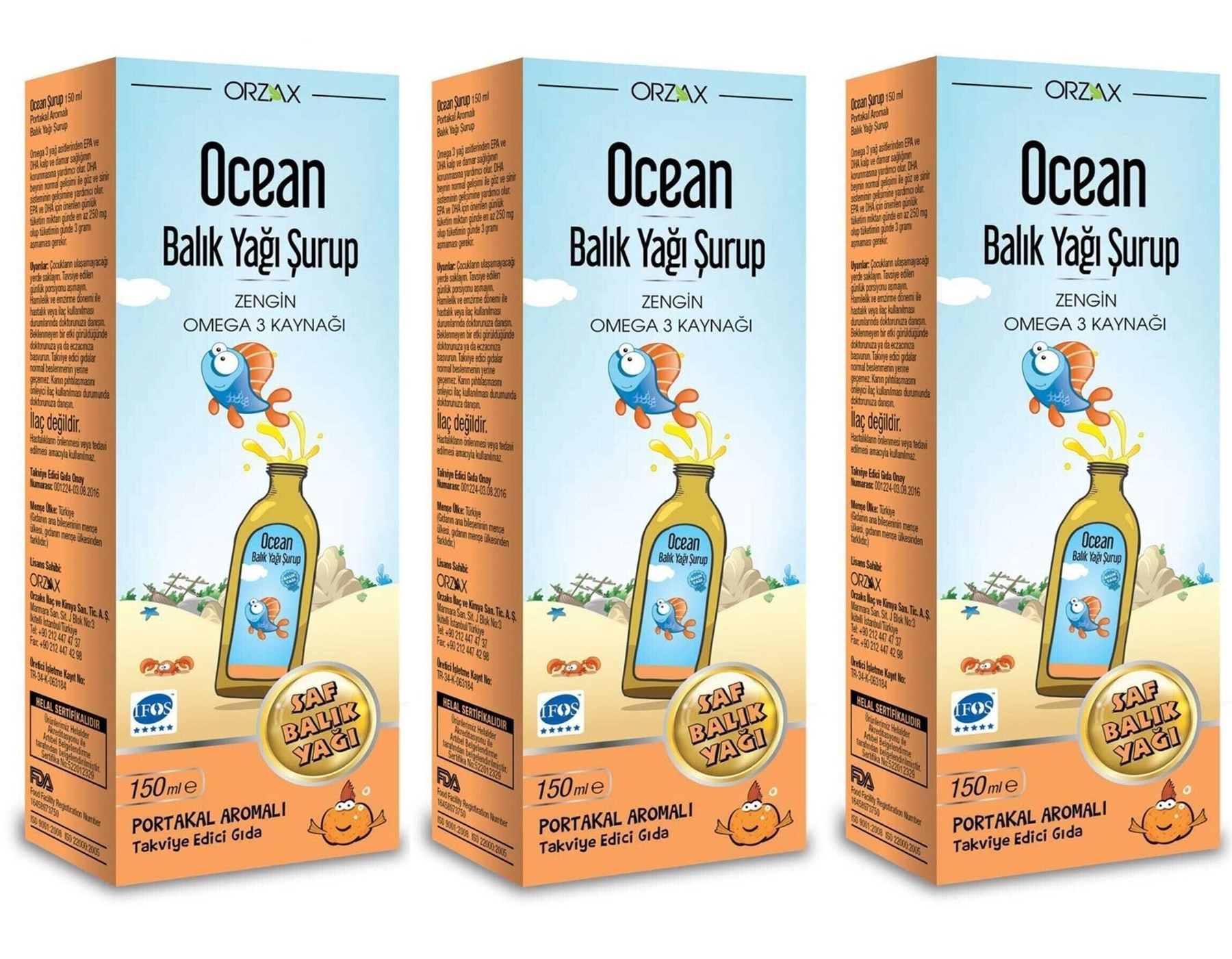 Ocean Omega 3 Portakallı Balık Yağı Şurubu 150 m