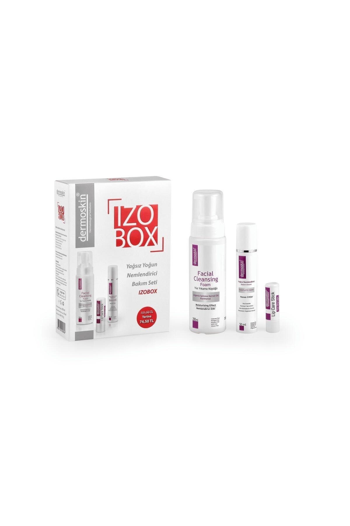 Izobox Bakım Seti Yüz Yıkama Köpük 200ml Nemlendirici Krem 50ml Lip Stick 3,9g
