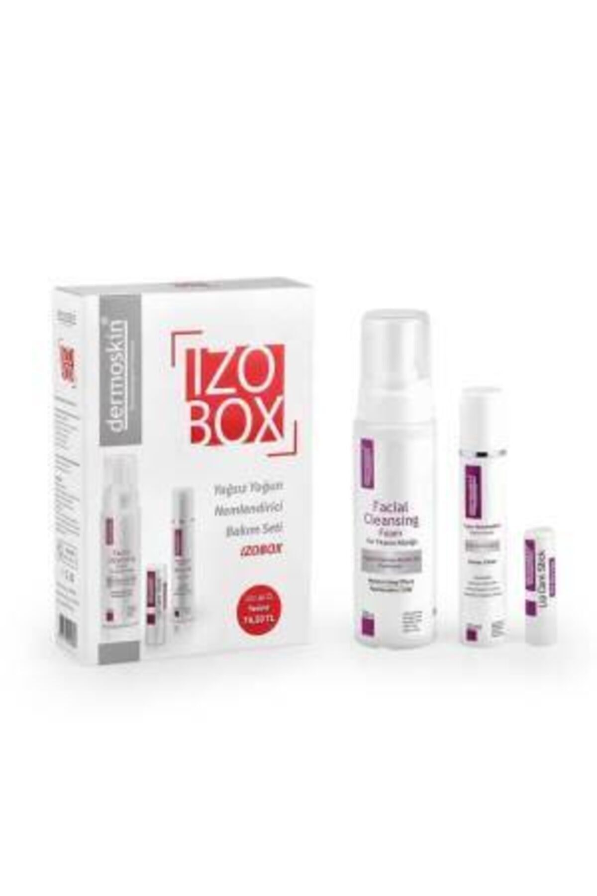Izobox Bakım Seti Yüz Yıkama Köpük 200ml Nemlendirici Krem 50ml Lip Stick 3,9g