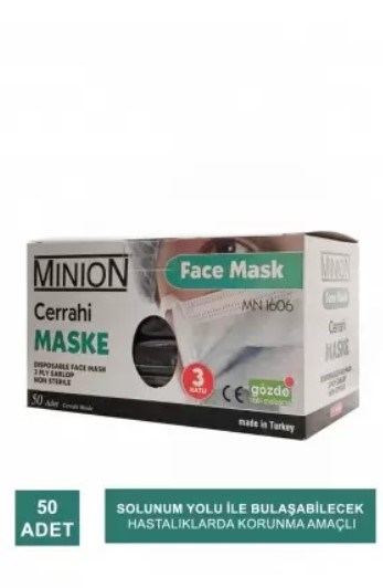 Minion 3 Katlı Meltblown Beyaz Cerrahi Maske Telli 50’li