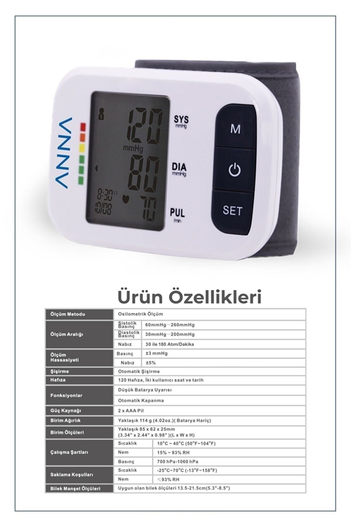 Anna B1 Comfort Bilekten Ölçer Türkçe Konuşan Tansiyon Aleti