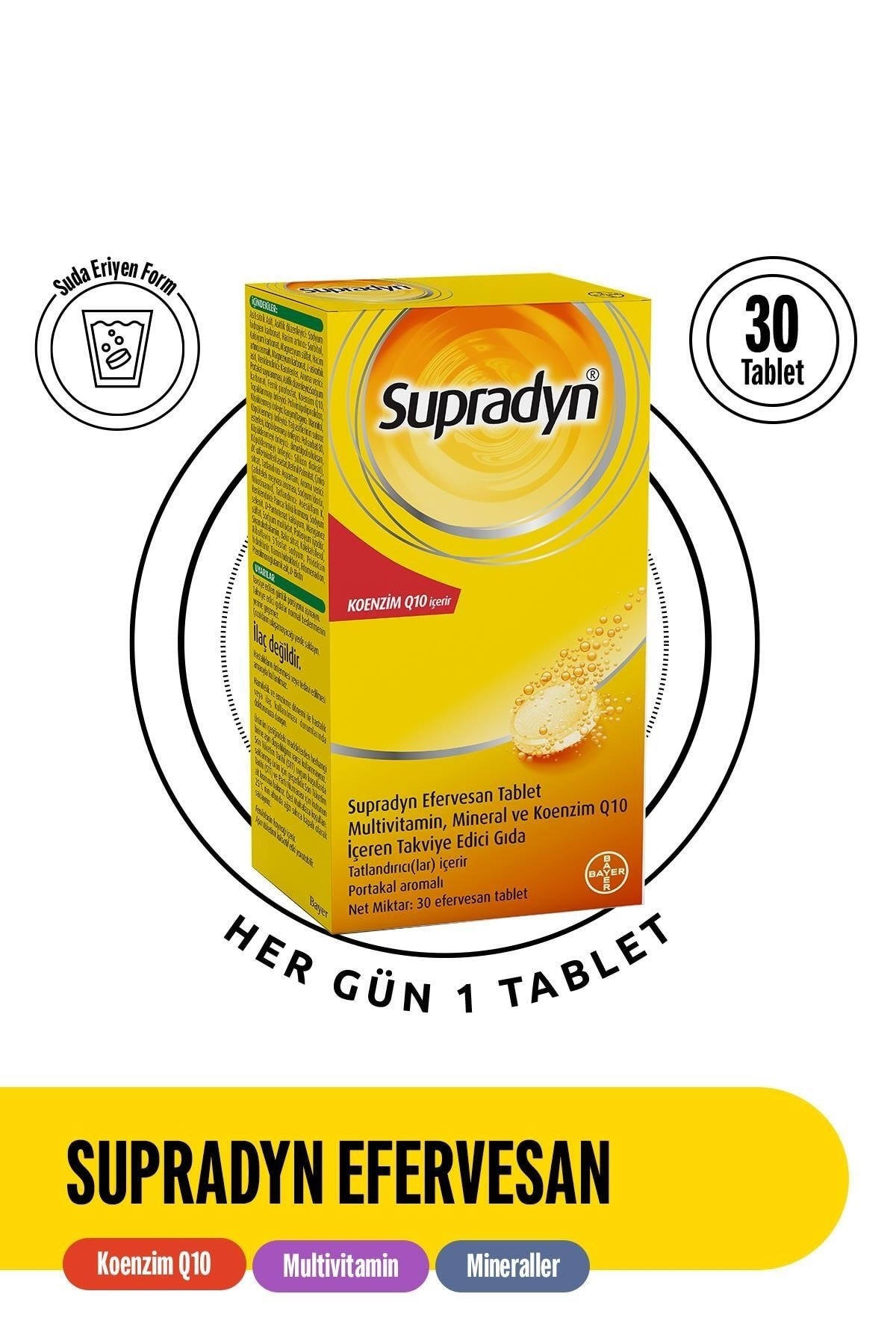 Supradyn 30 Efervesan Tablet | Koenzim Q10, Multivitamin Ve Mineral Içeren Takviye Edici Gıda